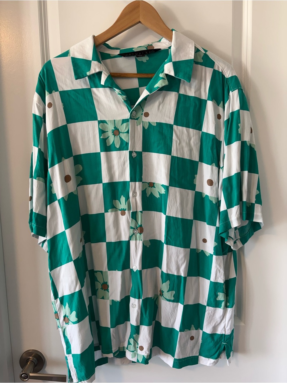 Jaywalker Checkerboard Floral Camp Shirt XL Rayon